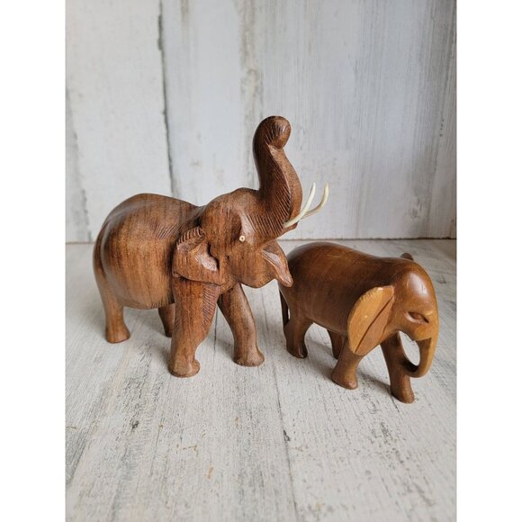 Vintage wooden elephant couple baby mom home‎ decor unique - Picture 5 of 6